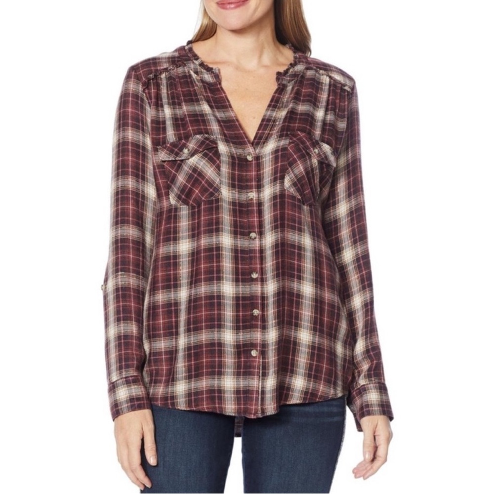 🌼 Democracy Brown Plaid Button-Down Shirt